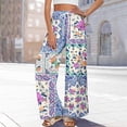 thumbnail image 3 of Women’s Summer Loose Wide Leg Floral Print Pants Elastic Waist Drawstring Trousers with Pockets for Casual Daily Wear Blue M, 3 of 7