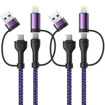 Aioneus USB C Cable 4 in 1 Multi Charging Cable 60W 6FT Braided Charger Cord Compatible with iPhone iPad MacBook Samsung, Purple (2Pack)