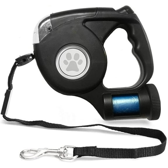 Dog Retractable Leash with Flashlight and Garbage Bag Dispenser, Small Dog Leash with Comfort Handle