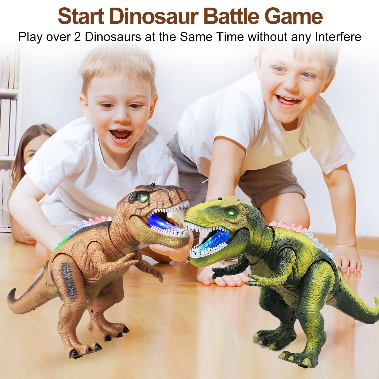 Ficcug Remote Control Dinosaur Toys for Boys,Walking RC Robot Toys with Light-Up LED Eyes Body,Gifts for 3-5 4-7 8-12 Kids