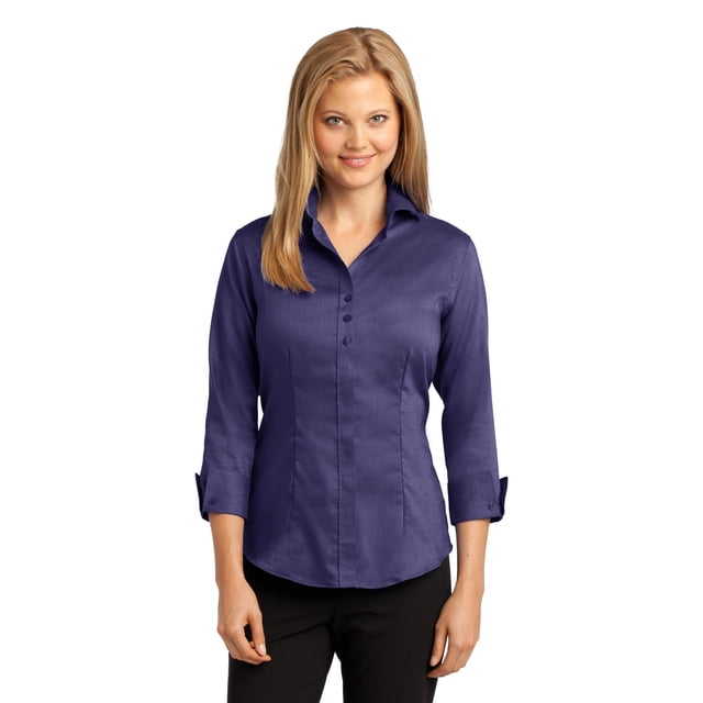 Red House® Ladies 3/4-Sleeve Nailhead Non-Iron Shirt. RH69 Morado Oscuro L casa Roja RH69