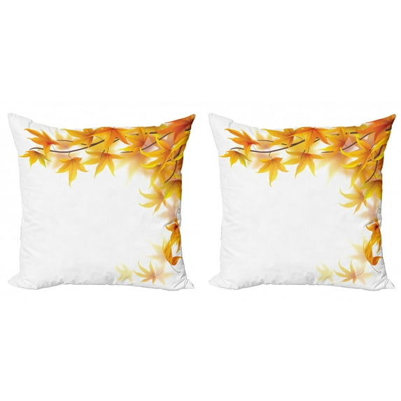 Ambesonne Autumn Throw Pillow Cover 2 Pack, Maple Leaf Branches, 16", Yellow Orange and Brown
