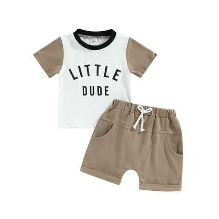 

Baby Boys Shorts Set Short Sleeve Letters Print T-shirt with Elastic Waist Shorts Summer Outfit