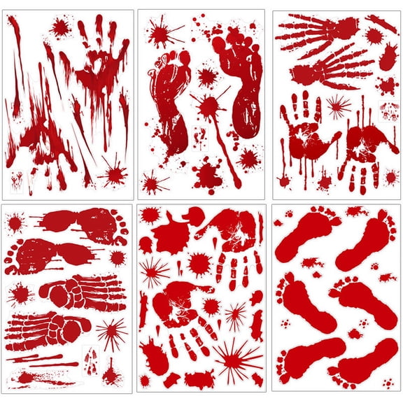 Bloody Handprint Footprint Halloween Wall Decal Floor Clings Window Stickers 12 Sheets