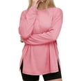 thumbnail image 4 of JGGSPWM Oversized Long Sleeve T Shirts for Women Side Split Round Hem Crew Neck Cotton Work Out Casual Spring Tunic Tops Pink XL, 4 of 7