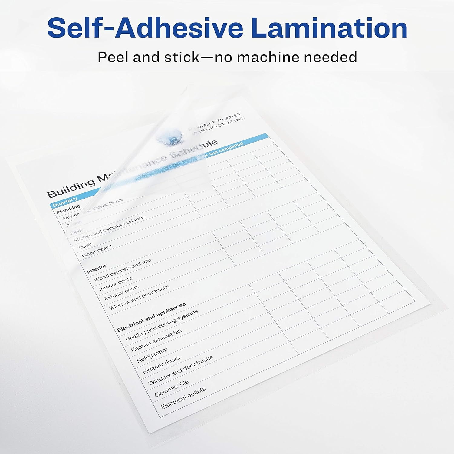 Clear Self-Adhesive Laminating Sheets, 3 mil, 9" x 12", Matte Clear, 50/Box, Sold as 2 Pack