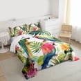 thumbnail image 4 of Feelyou Green Pink Parrot Bedding Comforter Set for Teen, Tropic Palm Leaves Twin Comforter Sets, Watercolor Flower Floral Reversible Bedding Set, Luxury Bedroom Decor, 2pcs, 4 of 9