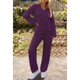 thumbnail image 2 of Women's 2 Piece Outfits Fuzzy Fleece Pajama Set Long Sleeve Top Wide Leg Pants Loungewear, 2 of 17