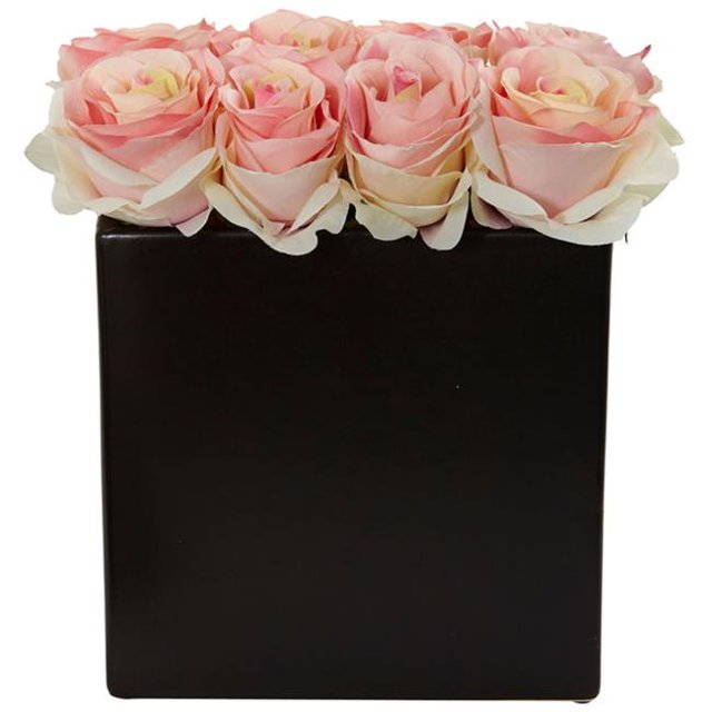 Arrangement de Roses en Vase Noir&44; Rose Clair