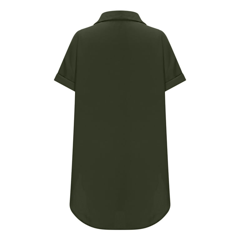 Womens Cotton Shirt Dress Summer Casual Short Sleeve Button With Collar Shirt  Dress Olive Green - Walmart.com