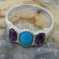 thumbnail image 5 of LBG British Made 925 Sterling Silver Natural Turquoise & Amethyst Womens Statement Ring - 33 size options - Size 10.5, 5 of 7