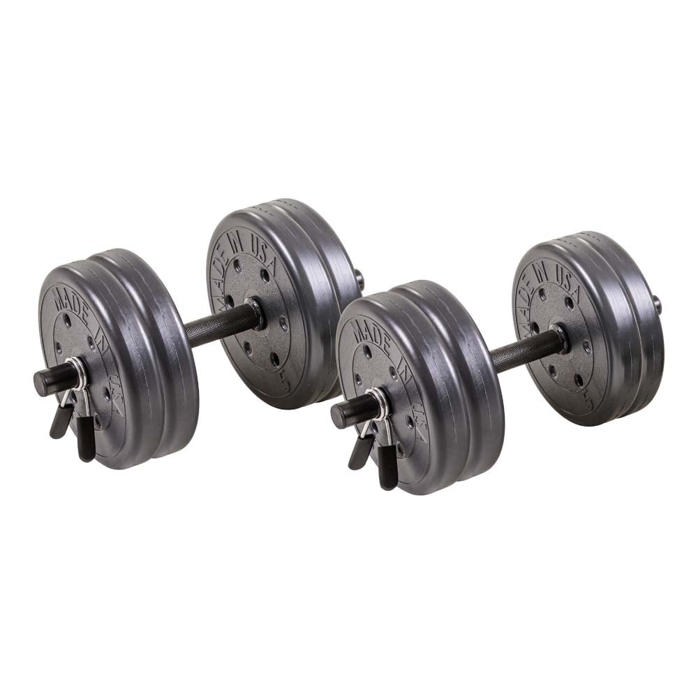 US Weight Adjustable 42LB Dumbbell Set with Spring Clips, 14" Knurled Bars – A, Essential Home Gym Equipment for Strength Training