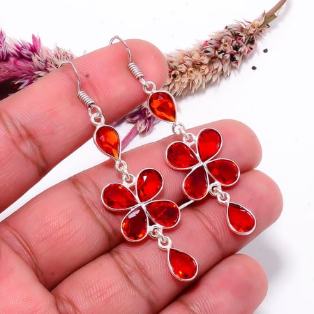 Red Garnet Gemstone 925 Sterling Silver Handmade Earring 2.26" E318