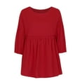 thumbnail image 4 of Babysbule Tops for Women Women O-Neck Solid Casual Linen Tops Pullover Long Sleeve T-shirt, 4 of 6