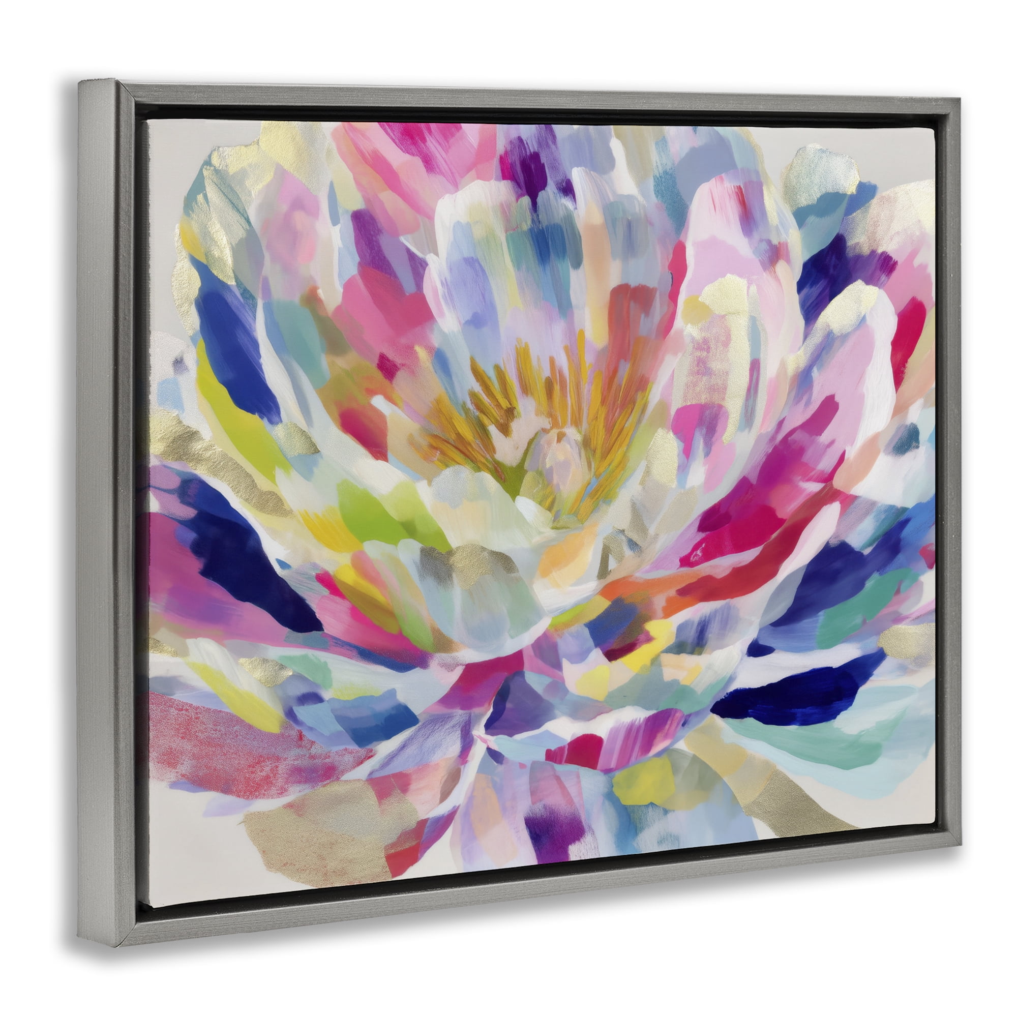 Stupell Industries Dahlia in Pink & Blue Gray Framed Floater Canvas Wall Art, design by Chromatic Storm Studio