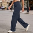 thumbnail image 6 of Costeam Womens Cargo Wide Leg Pants High Waist Tummy Control with Side Flap Cargo Pockets 4 Way Stretch Soft Wrinkle Resistant Loose Straight Full Length Relaxed Fit Casual Utility Trousers, 6 of 9