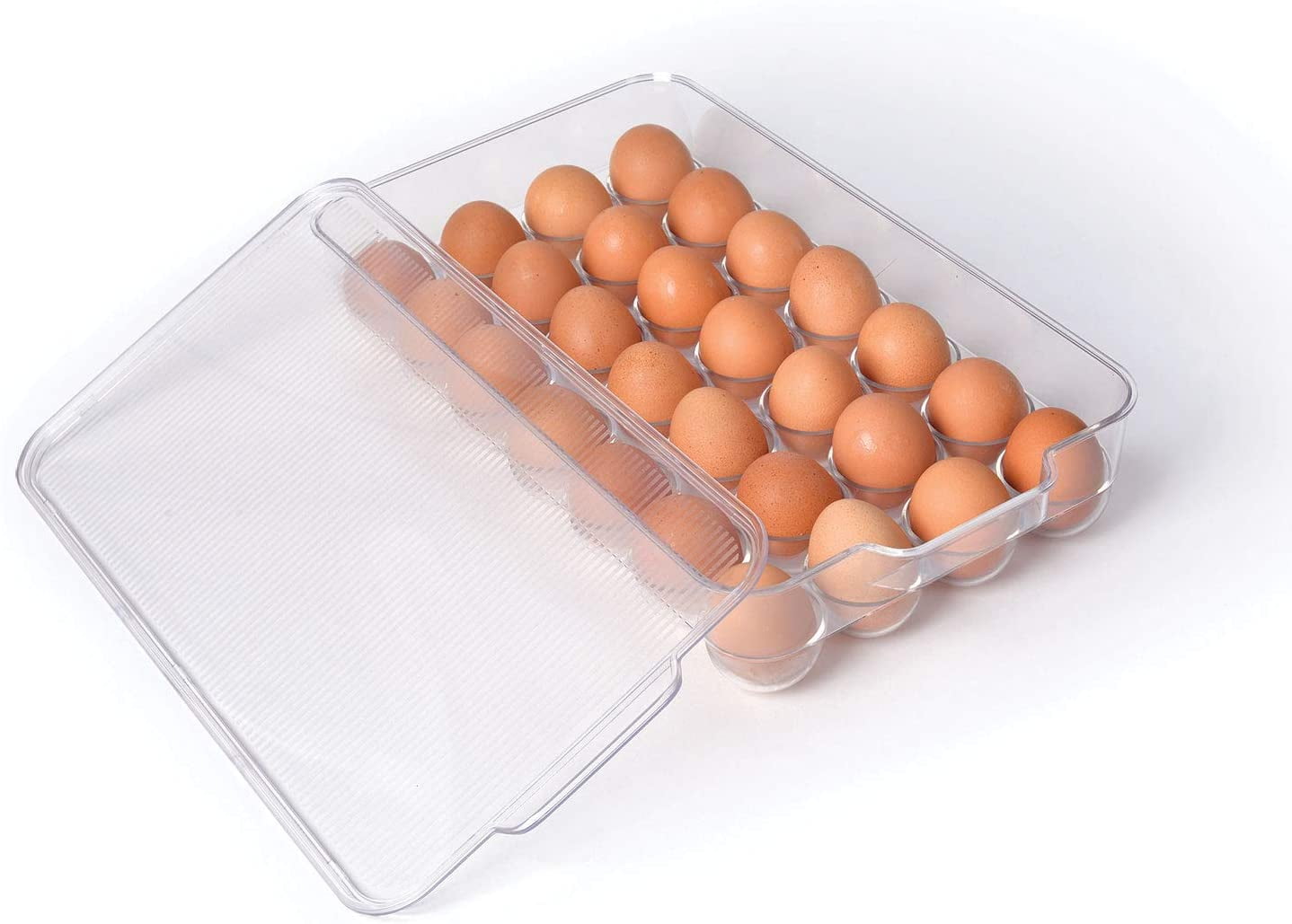 2PCS Egg Trays for Refrigerator,2 x 24 Plastic Egg Holder Carriers with Egg for 