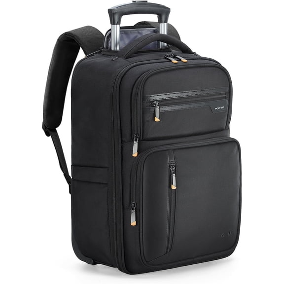 Rolling Backpack with Wheels, Airline Approved Travel Backpack for Men Women, Carry On Laptop Bag Fits 15.6 Inch Laptop, Black