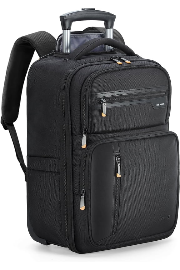 Rolling Backpack with Wheels, Airline Approved Travel Backpack for Men Women, Carry On Laptop Bag Fits 15.6 Inch Laptop, Black