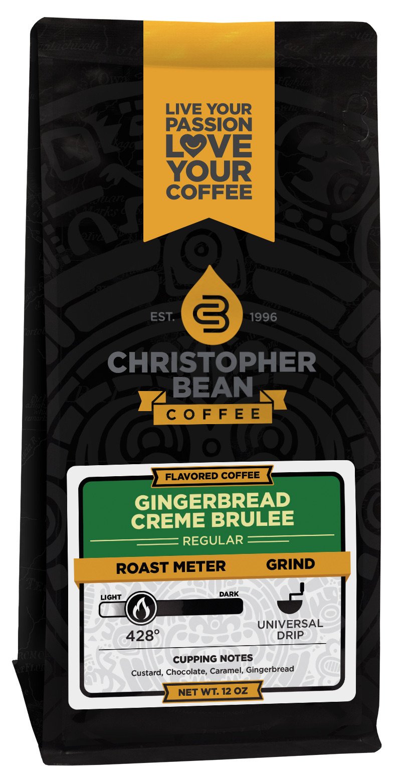 Gingerbread Creme Brulee Flavored Decaf Ground Christopher Bean Coffee, 100% Arabica, No Sugar, No Fats, Made with Non-GMO Flavorings, 12 Oz Bag of coffee