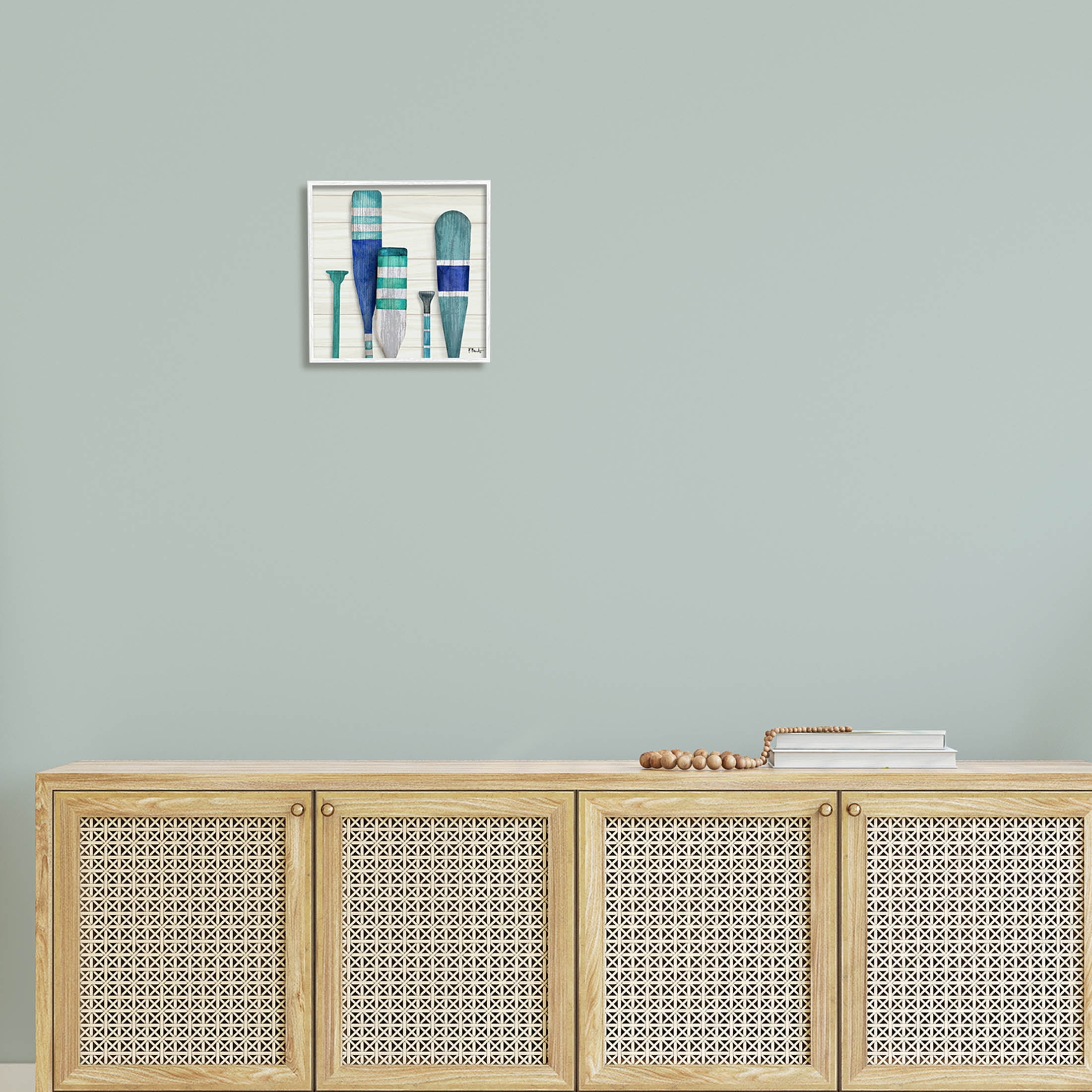 Stupell Industries Port Oars Blue Green Striped Patterns Graphic Art White Framed Art Print Wall Art, Design by Paul Brent
