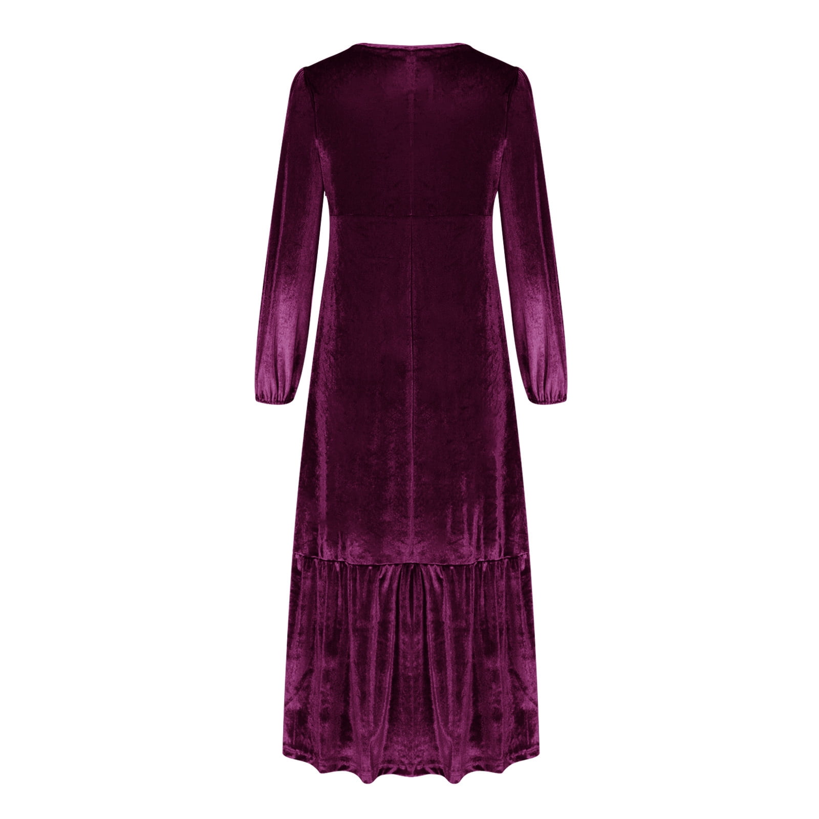 OSFVNOXV Maxi Dresses for Women Fall High Waist Lantern Sleeve Velvet Dress V-Neck Bodycon Tiered Flowy Long Cocktail Wedding Dating Dress
