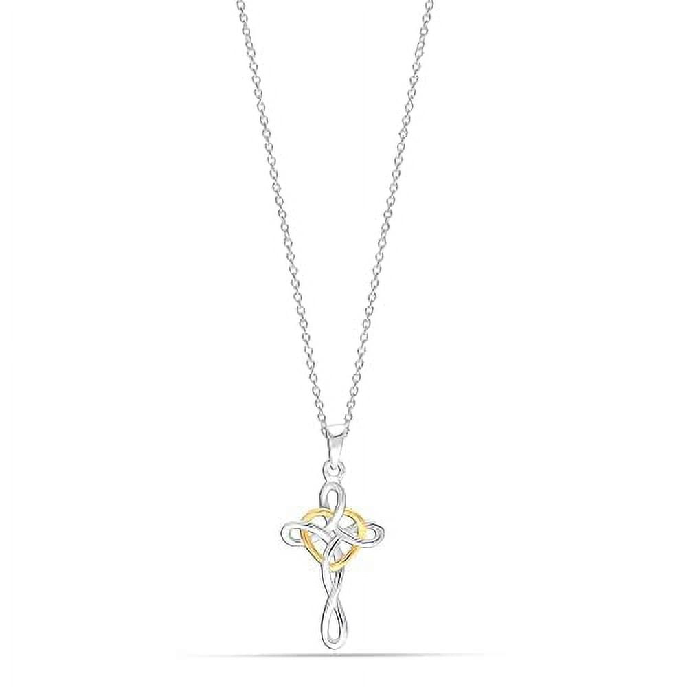 LeCalla Sterling Silver Two-Tone Celtic Knot Cross Pendant Necklace, 16+2 Inches (Women's)