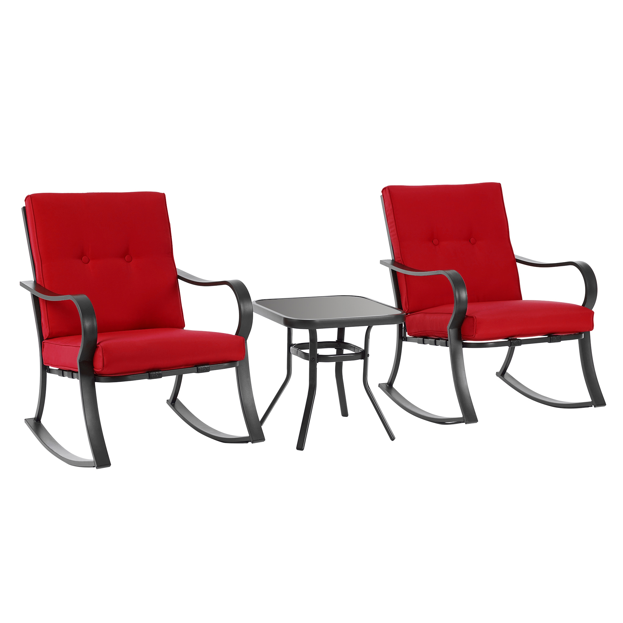 CHYVARY 3 Pcs Outdoor Patio Steel Lounge 2 Rocking Soft Chair Sets with Tempered Glass Table for Patio and Garden,Red - image 3 of 8