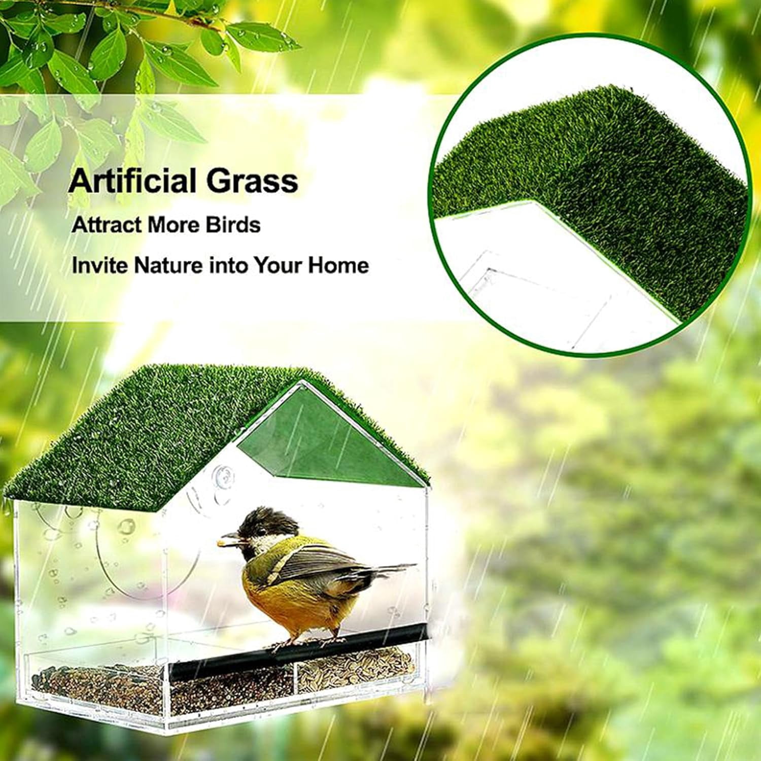 KNUTI Window House Bird Feeder with Strong Suction Cups and Detachable Seed Tray Large Bird Watching Transparent Bird Feeder for Outside