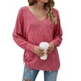 thumbnail image 3 of Women V Neck Long Sleeve Ruching Side Pure Color Top, 3 of 7