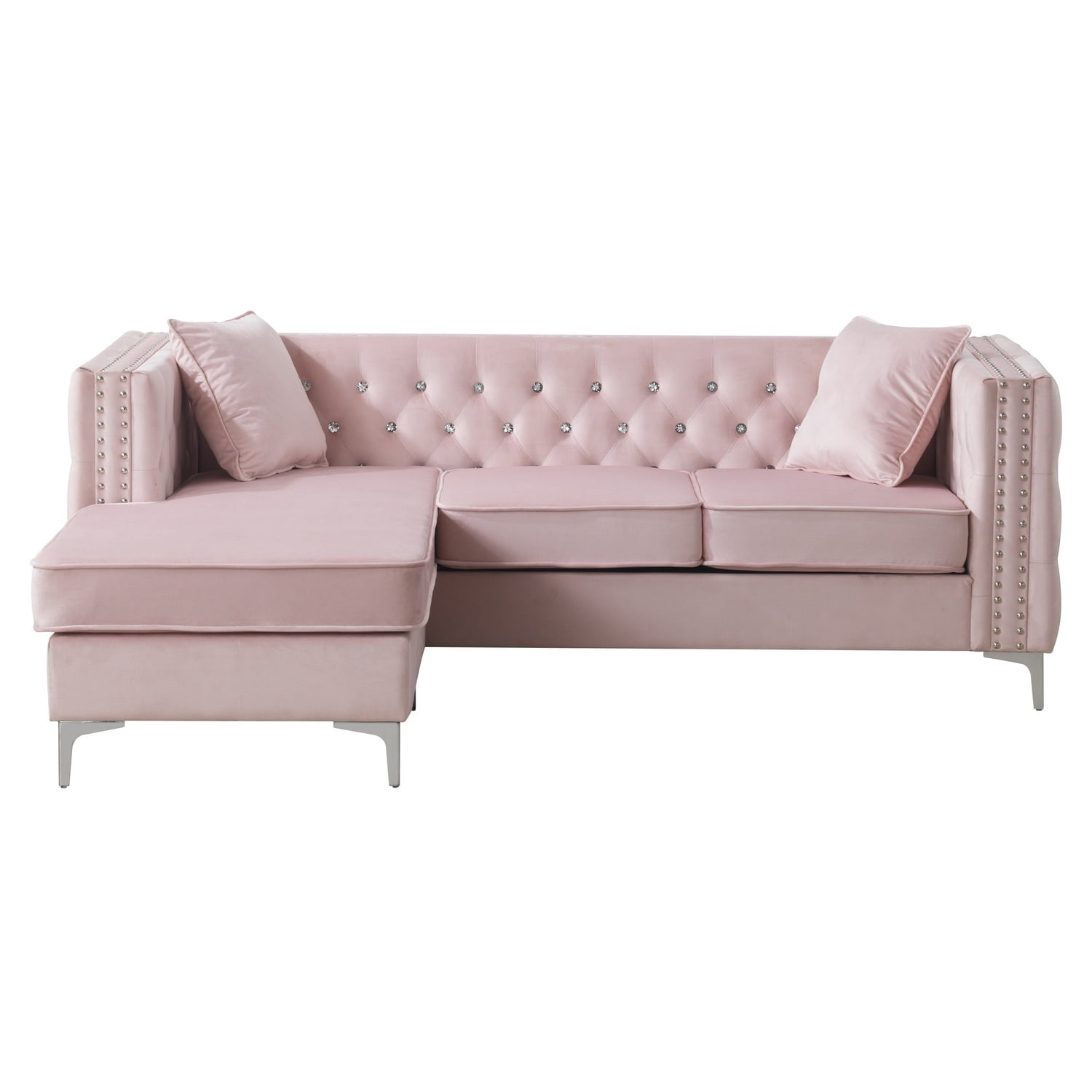 Glory Furniture Paige Velvet Sofa Chaise in Pink