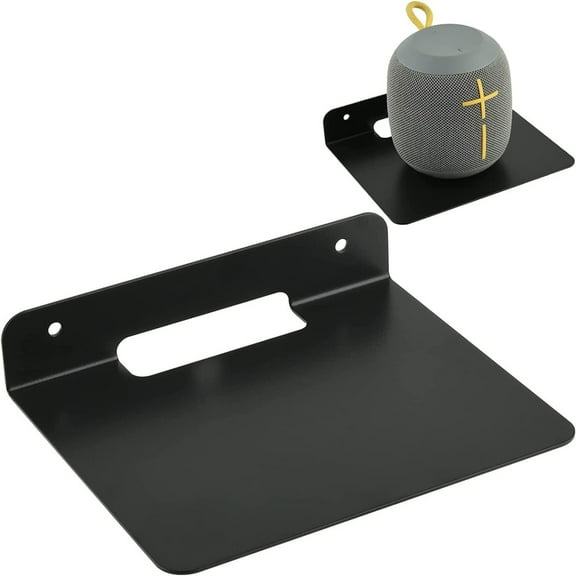 Small Wall Shelf Speaker Stand, Small Shelf Speaker Mount for Bluetooth Speaker, Webcam, Cell Phones, Mesh Router,Toy Display Shelf Metal Black Shelf (X-Small)