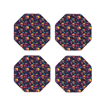 

Tideii Skull mushroom for Leather Coasters 4 Pieces Anti-fouling and Anti-scalding Decorative Coasters Suitable for Restaurants Kitchens Coffee Shops-Octagon