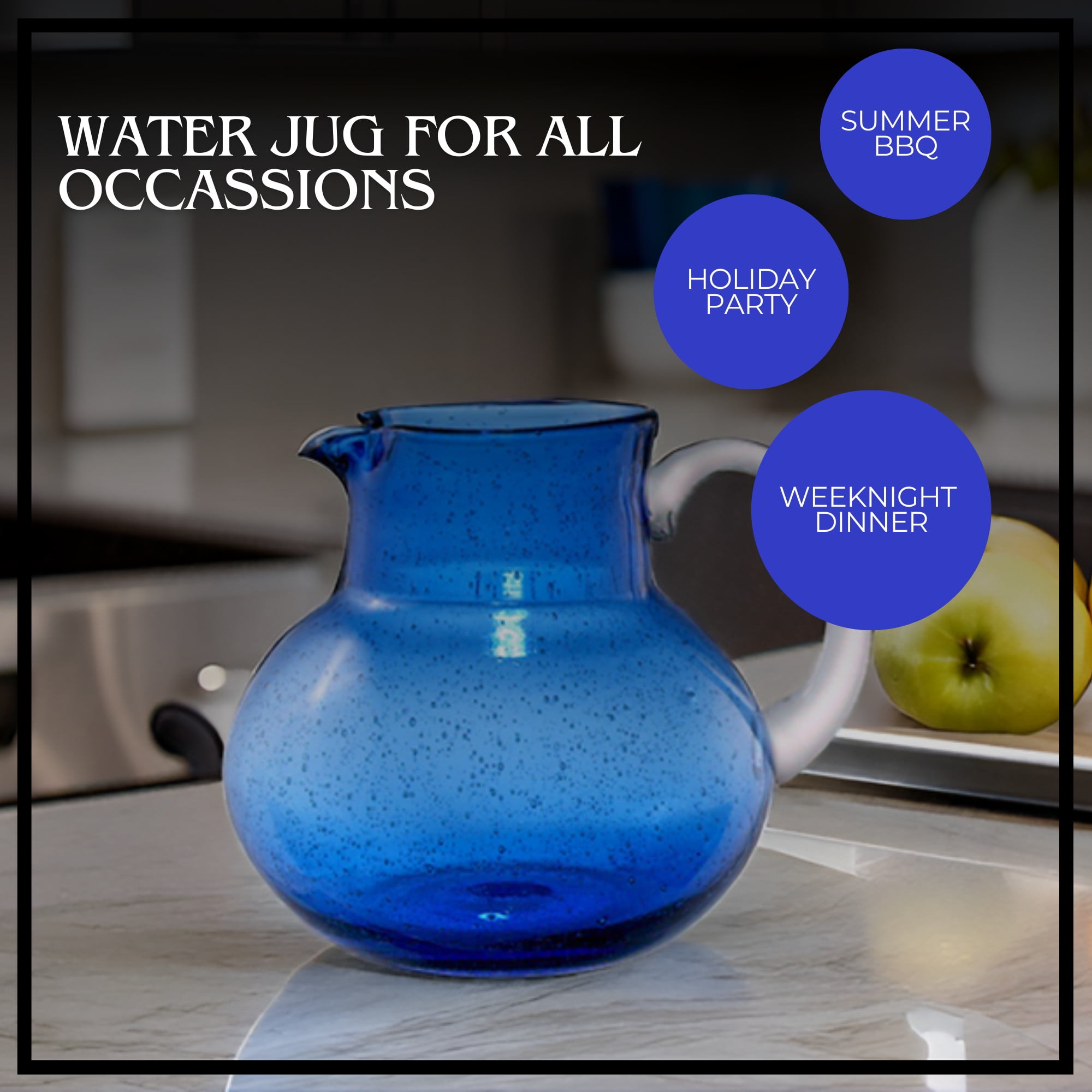 Artland Iris 90 Oz Handblown Glass Pitcher - Bubble Shape, Lead-Free - Versatile Drink Dispenser for Water, Juice, Cocktails - Enhanced Kitchen Decor, Dishwasher Safe (Cobalt Blue)