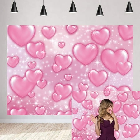 Image of Pink Heart Backdrop Early 2000s Valentines Day Love Glitter Romantic Photography Background Girl Baby Shower Birthday Party Decorations Cake Table Studio 8x6FT(width 240cm x Height 180cm