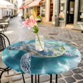 thumbnail image 3 of Ocean Turtle Wave Elastic Fitted Round Table Cover Coastal Marine Life Waterproof Outdoor Tablecloth for Holiday Party, Picnic, Patio & Dining Fits Tables Up to 36"-44", 3 of 8