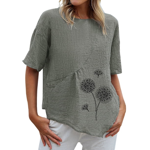 Blusa de manga corta con estampado de cuello redondo informal para mujer a la moda, Tops de verano Fridja ghk3758