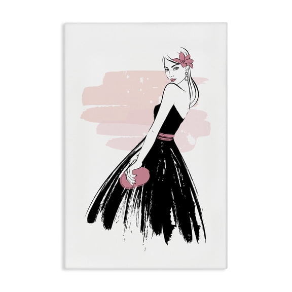Stupell Industries Senorita in Black Dress Novelty Painting Gallery Wrapped Canvas Art Print Wall Art, 16 x 24