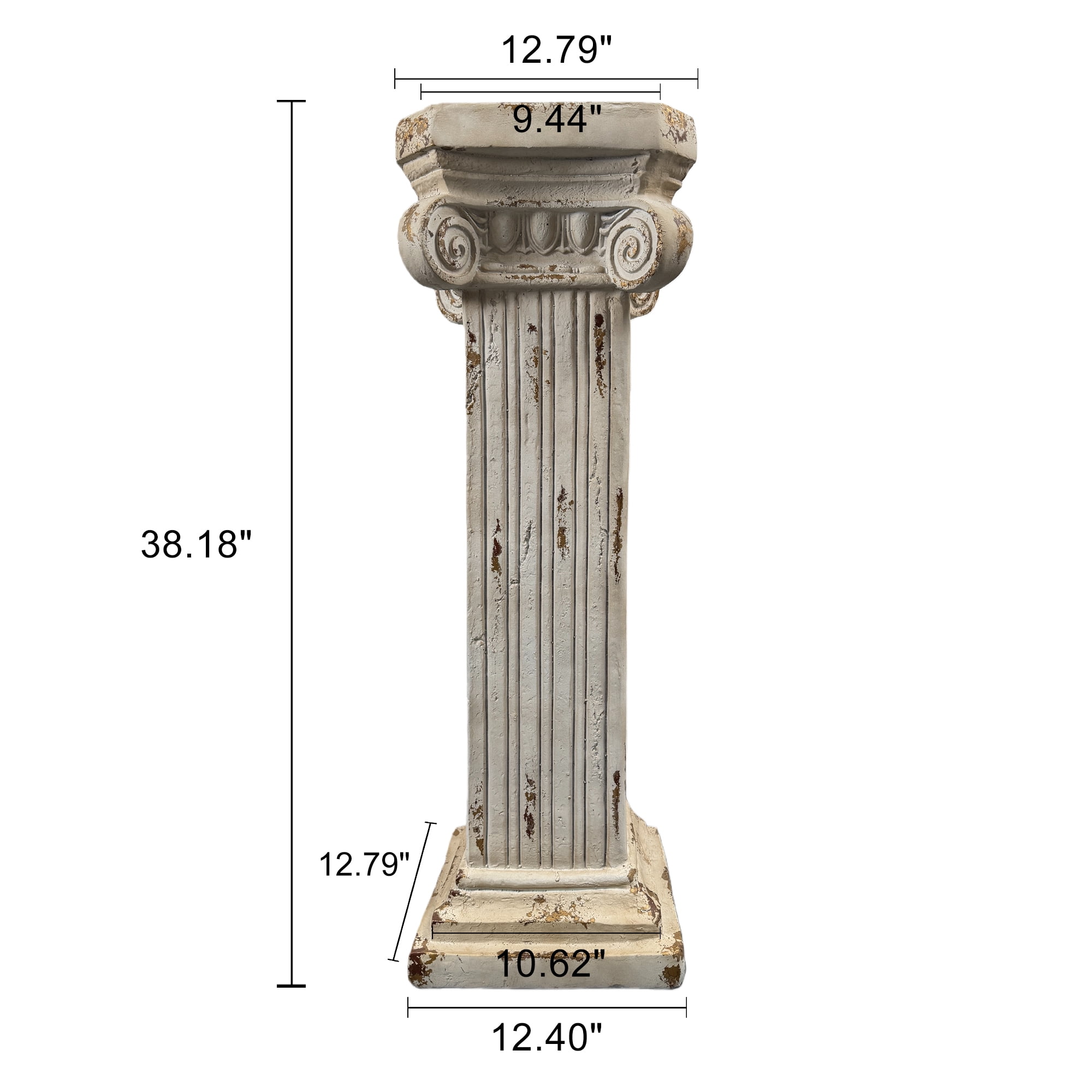 38.18'' Roman Column Pedestal Plant Stand with Base, Greek Style Pillar Sculpture Magnesium Oxide Decorative Stand for Indoor Outdoor Garden Patio Wedding Party Display,Antique White