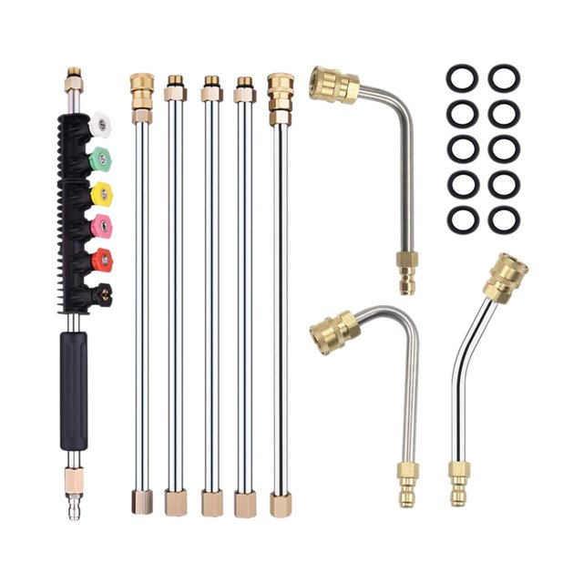 Pressure Washer Extension Wand Set - Upgrade Power Washer Lance with Spray Nozzle Tips,Curved Rod, 1/4 Inch Quick Connect, Replacement for Anti-Leaked Ring 4000 PSI,Silver & black