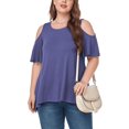 thumbnail image 2 of CHOK Women‘s Plus Size Cold Shoulder Tunic Top Summer Short Sleeve Blouse, 2 of 7
