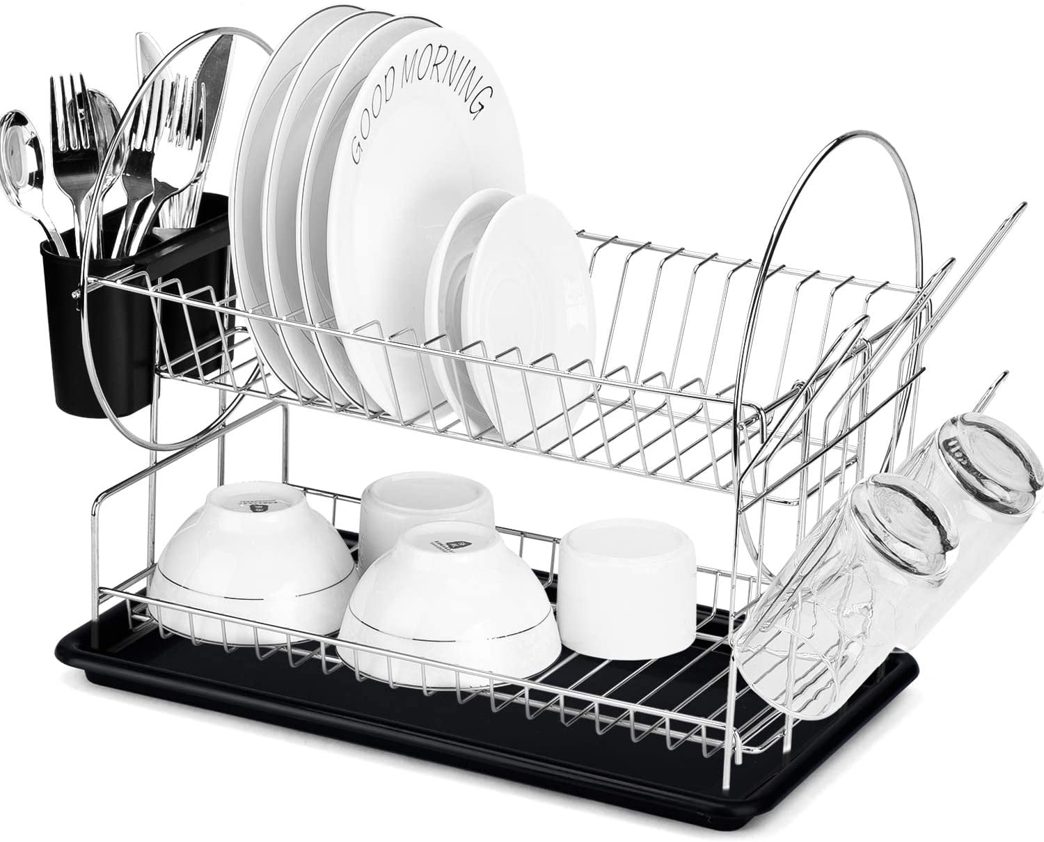Glotoch Dish Drying Rack, 2 Tier Dish Rack with Utensil Holder, Cup