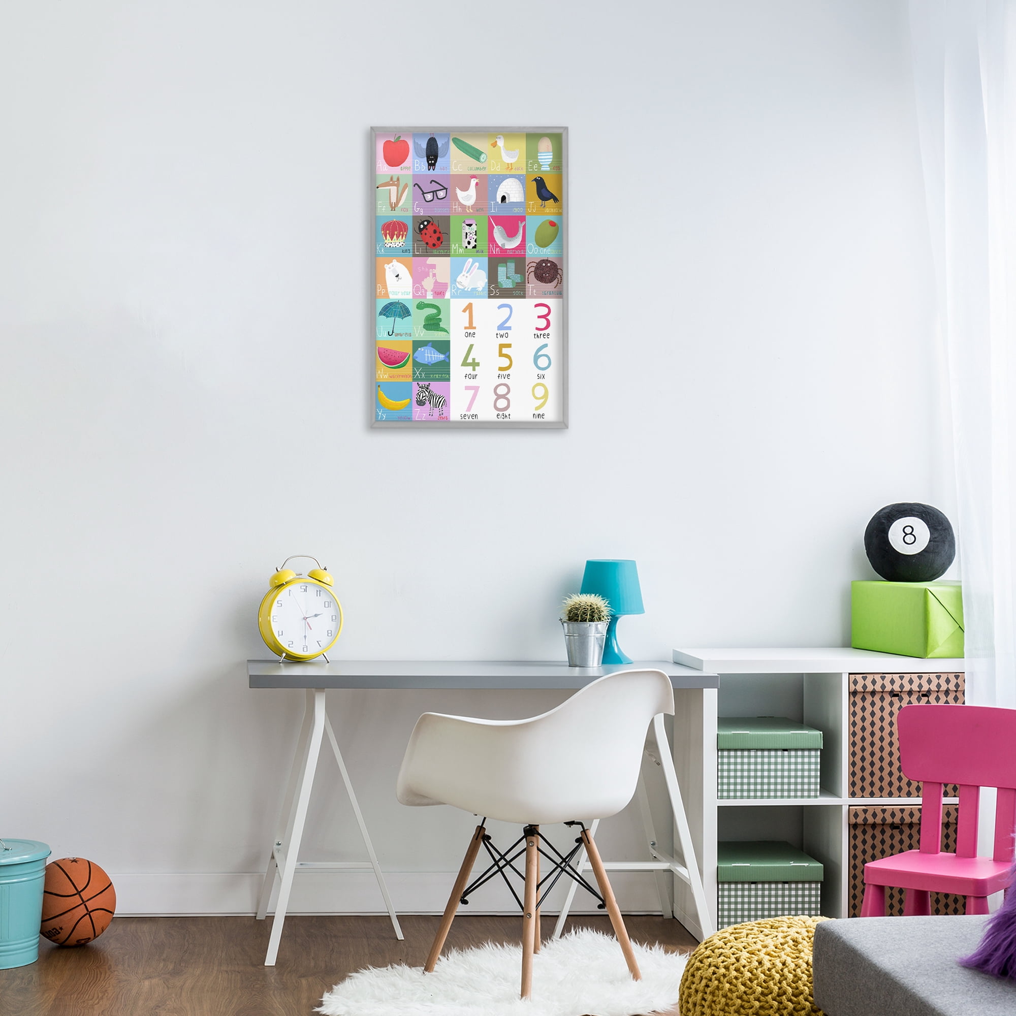 Stupell Industries Counting & Alphabet Learning Gray Framed Giclee Art, design by Carla Daly