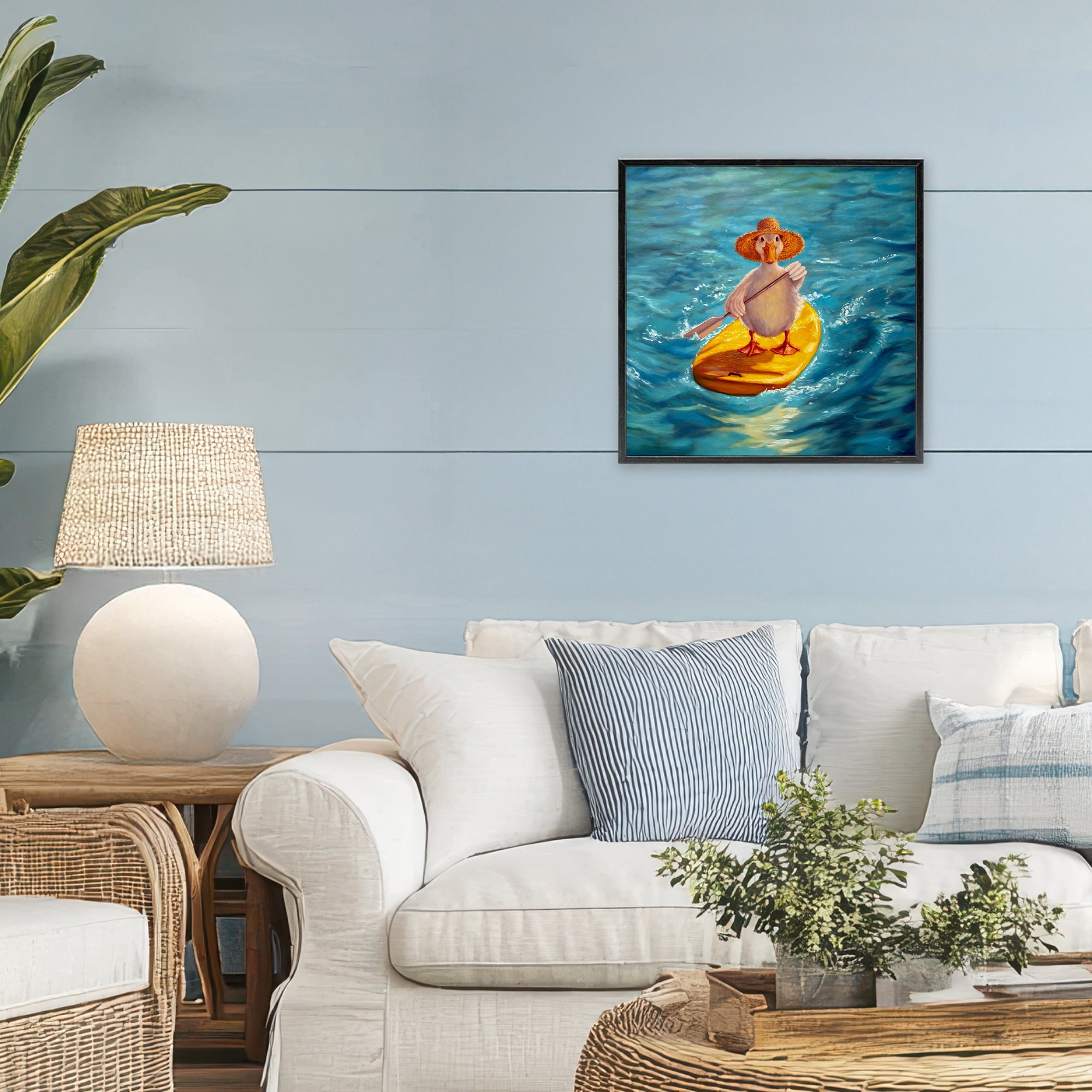Stupell Industries The Paddler Duck with Straw Hat Black Framed Giclee Art, design by Lucia Heffernan