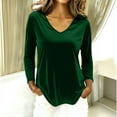 thumbnail image 5 of Huankd Velvet Tops for Women Long Sleeve V Neck Loose Fit Casual Dressy Blouses Fall Winter 2025 Soft Velour Shirts Green M, 5 of 7