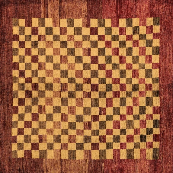 Ahgly Company Indoor Square Checkered Brown Modern Area Rugs, 4' Square