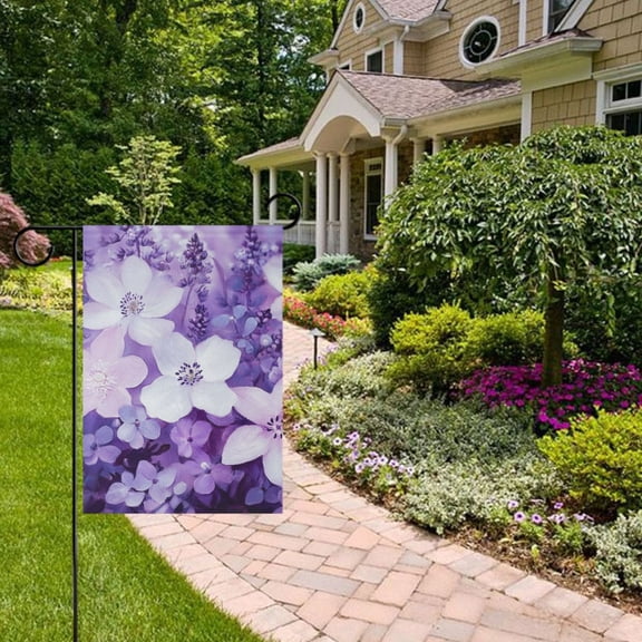 White Flowers and Purple Leave Garden Flag 12x18 inch Double Sided Outside Yard Decorations for Home Outdoor