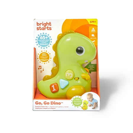 Bright Starts Go, Go, Dino Crawl & Count Activity Toy for Infants - Rolls, Lights up and Plays Music, Unisex, Ages 6 Months+