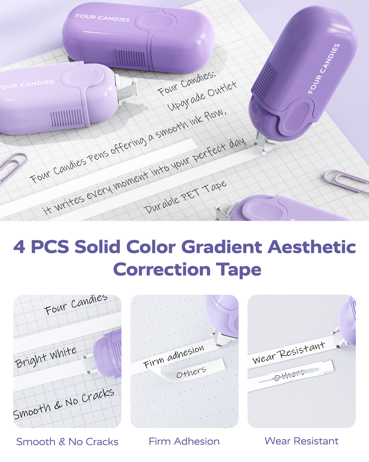Four Candies Aesthetic Supplies Kit with Purple Pencil Case photo 2