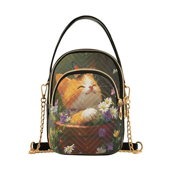 ALAZA Chain Crossbody Bags for Women Retro Cute Cat Shoulder Handbag Phone Purse